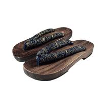Men's Burned Paulownia Wood Clogs, Round Toe Ancient Style - Trendy Japanese and Chinese Indoor Slippers 42 black