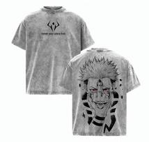 Ryomen Sukuna Jujutsu Kaisen Washed Shirt Anime Oversized Vintage Graphic Tee 2XL gray