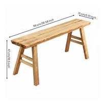 Backless Wooden Bench Solid Wood Construction Rustic Stool Farmhouse Design Seating beige