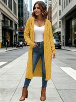 Women's Plus Size Color Cable Knit Cardigan with Pockets M geltona