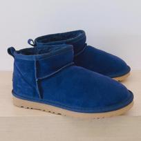 Classic Winter Women Ultra Mini Snow Boots Genuine Cowhide Leather Fur Slippers 2027 New Design Men Short Boot Flat Cotton Shoes 45 tamsiai mėlyna spalva