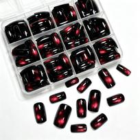 144pcs/box Glitter Purple Cat Eye Press On Nails Glossy Medium Square Cat Eye False Nails Full Cover Acrylic Cat Eye Fake Nails