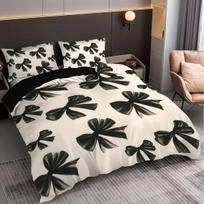 3pcs Black Bow Print Coreless Bedding Set Multiple Sizes Suitable for Bedrooms and Dormitories, Comfortable and Machine Washable EU Double(200x200cm)