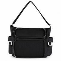 Black Ita Bag Dual Clear Window Plush Pin Badge Display Shoulder Bag with Side Pockets for Collectors juoda