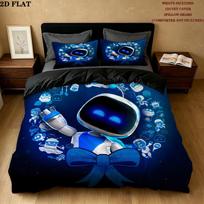 Astro Bot Pattern Bedding Quilt Set Quilt Cover Pillowcase Home Birthday Gift(1 * duvet cover + 2 * pillowcase, without core) 155x200cm