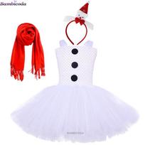 Girls Cosplay Snowman Costume Stage Show Perform Clothes Fancy Tutu Dress Party carnival Halloween Costume Snowman Dolls 3-10Y XXL(10-12Y) white