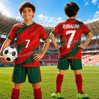 26/27 Specialus Ronaldo Nr.7 Futbolo Džersio Marškinėlių Šortų Rinkinys Moterys Vyrai PORTUGALIJA Gerbėjų Marškinėlių Šortų Rinkinys Vaikams Sportinis Kostiumas 2 Dalių Rinkiniai 160