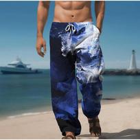 Men's 3D Beachwear Printed Baggy Casual Trousers,  Elastic Drawstring Waist with Pockets, for Spring Summer Home Outdoor Vacation L džinsinio mėlyna spalva