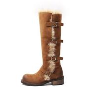 Utopia long-tube snow boots for women, winter new Russian high-tube buckle thick velvet fashion warm cotton shoes 39 brown