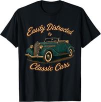 Easily Distracted By Classic Cars Teal Vintage Roadster T-Shirt 130