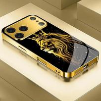 Karūna Auksinio Liūto Spausdinimas Metalinis Grūdintas Stiklas Telefonas Dėklas iPhone 18 17 16 15 14 13 12 11 Pro Max 14 Plus 17 Air 16E Dangtelis iPhone 14 Pro