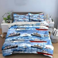 Cartoon Ship Pattern Three-Piece Set Multiple sizes kid's and adults' bedroom Exquisite 3PC bedding set gift EU Single 135*200cm/53x79in 3pcs gray