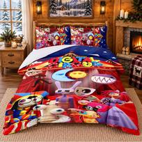 The Amazing Digital Circus Pattern Bedding 3Pcs Set Bed Sheet And Pillowcases For Indoor Bedroom 135cmx200cm