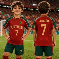 Vaikams Ronaldo Nr.7 Futbolo Marškinėlių Šortų Rinkinys Moterims Vyrams Harajuku PORTUGALIJOS Gerbėjams Marškinėlių Šortų Rinkinys Vaikams Sportinis Kostiumas 2 dalių Rinkinys 160