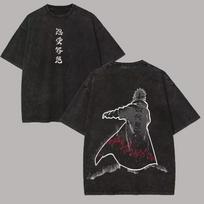 2026 New summer Anime Naruto Loose T-shirt, Minato Namikaze 4th Hokage Print Casual Streetwear Washed Black Tee For Men Women M black