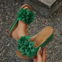 Women's Summer Flat Floral Slip-On Open-Toe Slide Sandals, European Casual Footwear, Available In Large Sizes. 37 žalia