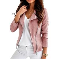 Women's Long Sleeve Zip-Up Jacket with Pockets Lapel Collar Casual Outerwear for Everyday Wear XL rožinė