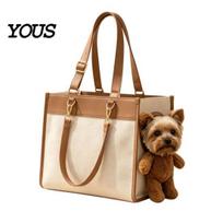 Cute Bear Design Pet Bag Portable Carrier Purse, Plush Dog Tote, Side Head Crossbody for Small Pets Hole, Adjustable Strap, Shoulder Carrying L