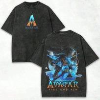 Vintage Washed Double‑Sided Oversized Tee, Avatar The Last Airbender Fire And Ash Unisex Graphic Shirt With Front Avatar A Logo S black