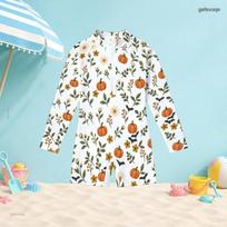 Girls Long Sleeve High Neck Front Zip One Piece Swimsuit Spider Printed Boyshort White 170 white