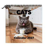Spiral Bound Planner for Office Cats 2027 Wall Calendar, January - December 2027, Funny Cat Yearly Schedule Tracker Art Hanging 12 Monthly Lovers, A black