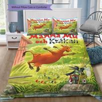 Mamma Mu och Kråkan Bedding Set, Cartoon Cow Crow Storybook Duvet Cover Set, 3Pcs Bed Set with 2 Pillowcases Kids Bedroom Decor, No Comforter 220x240cm