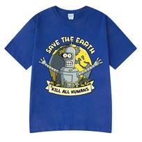 Save The Planet Kill All Humans Funny Robot T Shirts Men Women Clothing Retro Short Sleeve T-shirts Oversized Cotton Tee Shirt XXXXL gray
