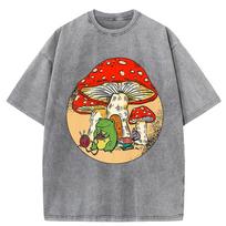 Miela Varlė Megzta Grybų Spaudinio Moteriška Skalauta Medvilninė Vasarinė Marškinėliai Minkšti Laisvi Streetwear Y2K Trumpos Rankovės 3XL beige