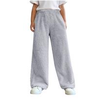 Kids Fashion Color Plush Casual Pants for Fall and Winter, Loose Fit Warm and Comfortable 160 gray