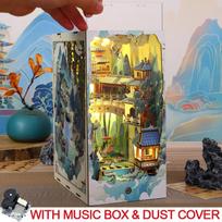 Retro DIY Wooden Book Nook Shelf Insert Miniatures Kits Chinese Penglai Wonderland Bookshelf Home Bookend Decor Handmade Gifts