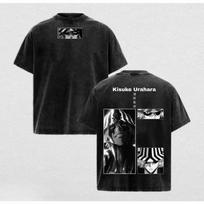 Harajuku BLEACH Manga Urahara Kisuke Retro T Shirt Vintage Washed T-shirt Men Women Clothing Oversized 100% Cotton Tees Clothes L black