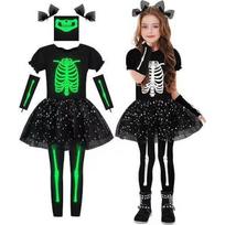 Šviečiantis tamsoje skeletas kostiumas vaikams Helovino vakarėliui Unisex Cosplay rinkinys L 120-130cm black