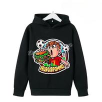 Soft Children Hoodie, Cartoon Boy With Burger And Football Print Pullover Sweatshirt, Autumn Winter Casual Sport Long Sleeve Top For Kids Daily Wear 100 žalia