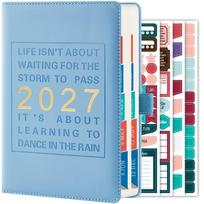 2027 Hardcover Monthly Daily Planner Calendar Jan To Dec With Hourly Schedule Stickers Inner Pocket Portable Organizer Notebook mėlyna