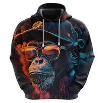 3D Printed Funny Monkey Hoodies Men Orangutan Animal Graphic Sweatshirts Casual Loose Pullovers Tops Hoody Unisex Streetwear 5XL black
