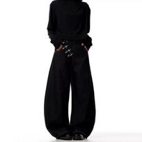 Men Women Baggy Wide Leg Denim Pants Straight Cut Loose Fit Cotton Jeans Casual Streetwear 3XL juoda