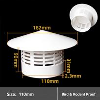 Pvc Roof Ventilation Grille Rain Cap Round Hood For 75-250Mm Pipe Vents Chimney Outlet Weather Protection 110mm white