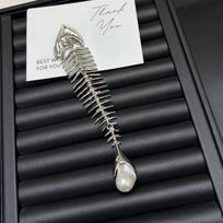 Novelty Design Alloy Big Fish Bone Pendant Choker Necklace For Women Fashion Jewelry Exaggerated Brand Show Statement Necklace gray