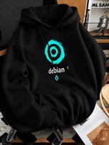 unisex Hoodie, Casual Daily Wear, Debian Linux Print, Pullover Sweatshirt, Streetwear Style, Autumn Winter Season, Drawstring Hood And Front Pocket XXXXXL black