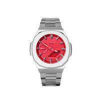 CASIO Unisex Liquid Crystal/Analog Dual Display Series 48.5mm Red Watch GA-2100-4A- Red Silver Wave Nautilus red