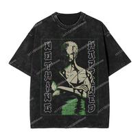 One Piece Roronoa Zoro Nothing Happened Washed T Shirt Hip Hop Retro T-Shirts  Tees Men Women 100% Cotton Harajuku Summer 4XL black
