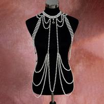 Classic Pearl Multilayer Body Chain With Heart Pendant For Elegant Party Wear gray