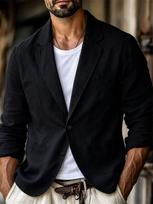 Men's Lightweight Textured Blazer with Notched Lapel and Patch Pockets - Casual Single-Breasted Jacket for Summer Vacation and Everyday Wear. US XL 80-90 KG black