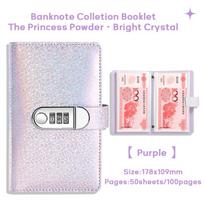 PU Leather 100 Envelope Challenge Binder With Password Lock Reusable Saving Money Notebook Laser Cover Waterproof violetinė