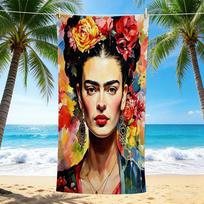 1Pc Floral Frida Kahlo Portrait Beach Towel, Quick Dry, Multi-Use for Beach Pool Gym Yoga Home Travel, Christmas, Halloween, Xmas Gift S92949 70cmx140cm(27x55inch) black