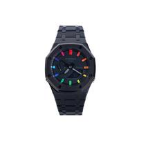 CASIO Vyriškas Juodas Laikrodis su Skystųjų Kristalų/Analoginiu Dvigubu Ekranu GA-2100-1A1(Watch8--) Full Forged Black Rainbow Regular Watch Box gray