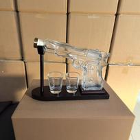 Pistol Shape Whiskey Decanter Set with 2 Shot Glasses – Novelty Gun Liquor Dispenser for Bar, Man Cave, Groomsmen Gift beige
