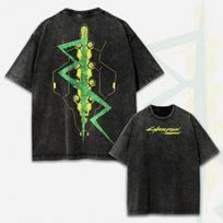 Cyberpunk 2077 Vintage skalbinti didelio dydžio unisex grafiniai marškinėliai XXXL black