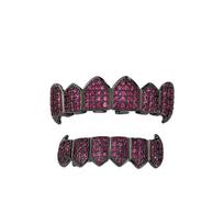 Colorful Bling Gold Teeth Grillz Men Hip Hop Full Diamond Zircon Copper Plated Dental Accessories violetinė