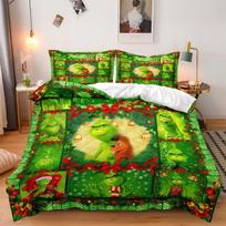 Kalėdinio rašto patalynės komplektas suaugusiems ir vaikams, žaliaplaukio monstro rašto antklodės užvalkalų komplektas su pagalvių užvalkalais 50x75cm Įvairių dydžių 135x200cm-2pcs